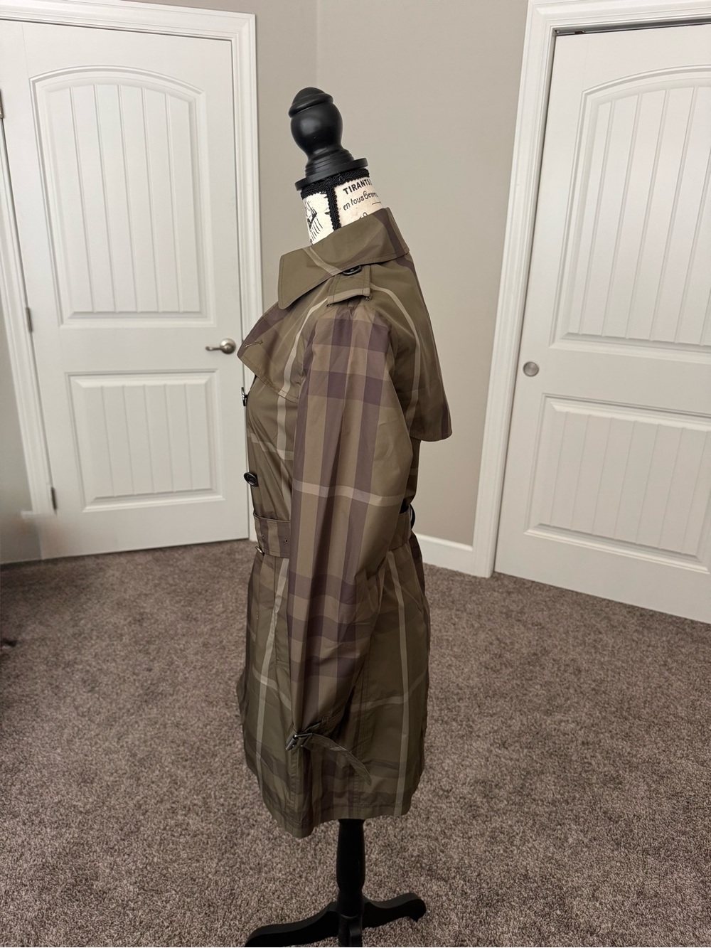 *Mint* Burberry Olive Plaid Print Trench Coat (US Size 4 - Small) - Picture 4 of 5